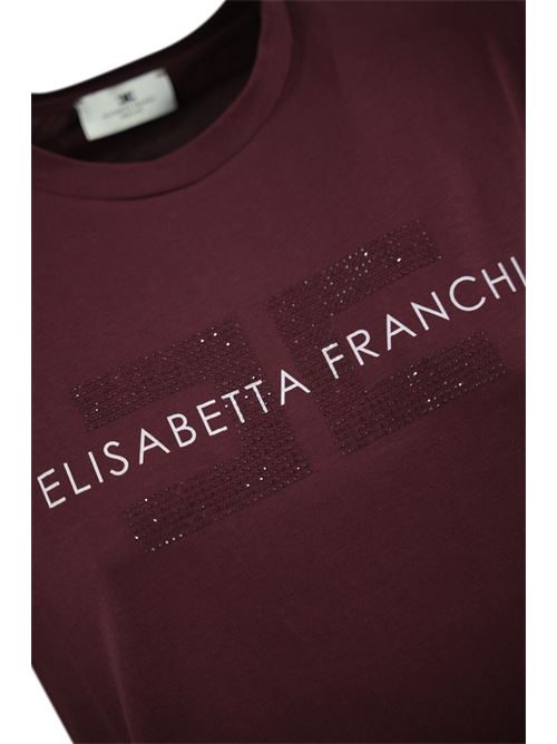 T-shirt in jersey rouge noir con logo strass Elisabetta Franchi | MA00346E2CG3